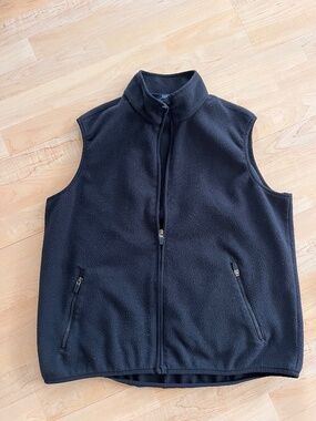 Men’s Lands End Fleece Vest Large / XL Black Zip Up Hiking Lightweight